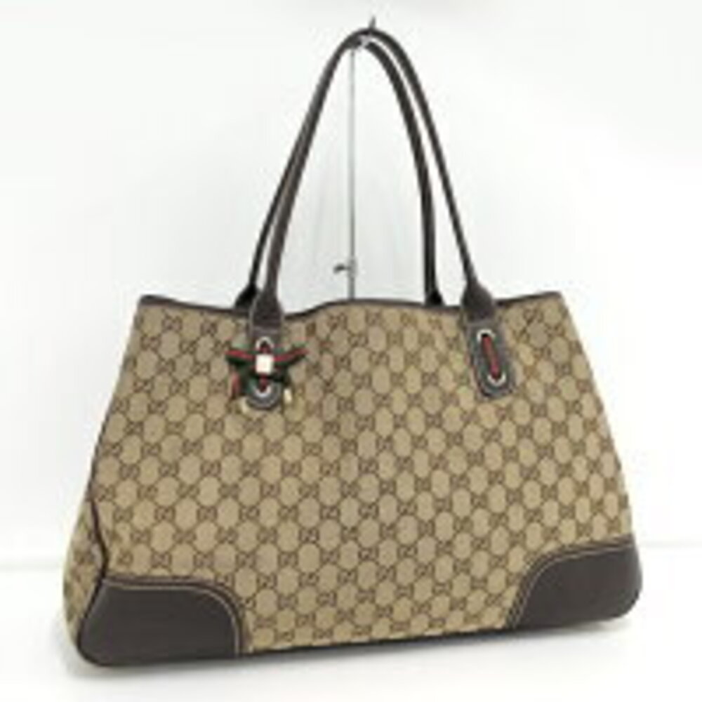 GUCCI Princy Tote Bag GG Canvas Leather Beige Brown
